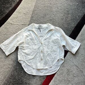 OAT New York Off White 1/4 Sleeve V Neck Shirt